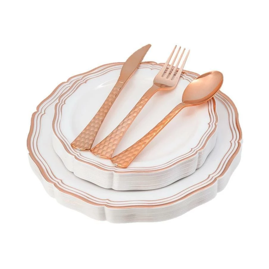 Best deal 🧨 Posh Setting 100 Piece Rose Gold and White Round Plastic Dinnerware and Silverware value set (20 Servings) - Aristocrat 🧨 3 Best deal 🧨 Posh Setting 100 Piece Rose Gold and White Round Plastic Dinnerware and Silverware value set (20 Servings) - Aristocrat 🧨