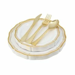 Best Pirce π Posh Setting 100 Piece White and Gold Round Plastic Dinnerware and Silverware Value Set (20 Servings) - Aristocrat βοΈ
