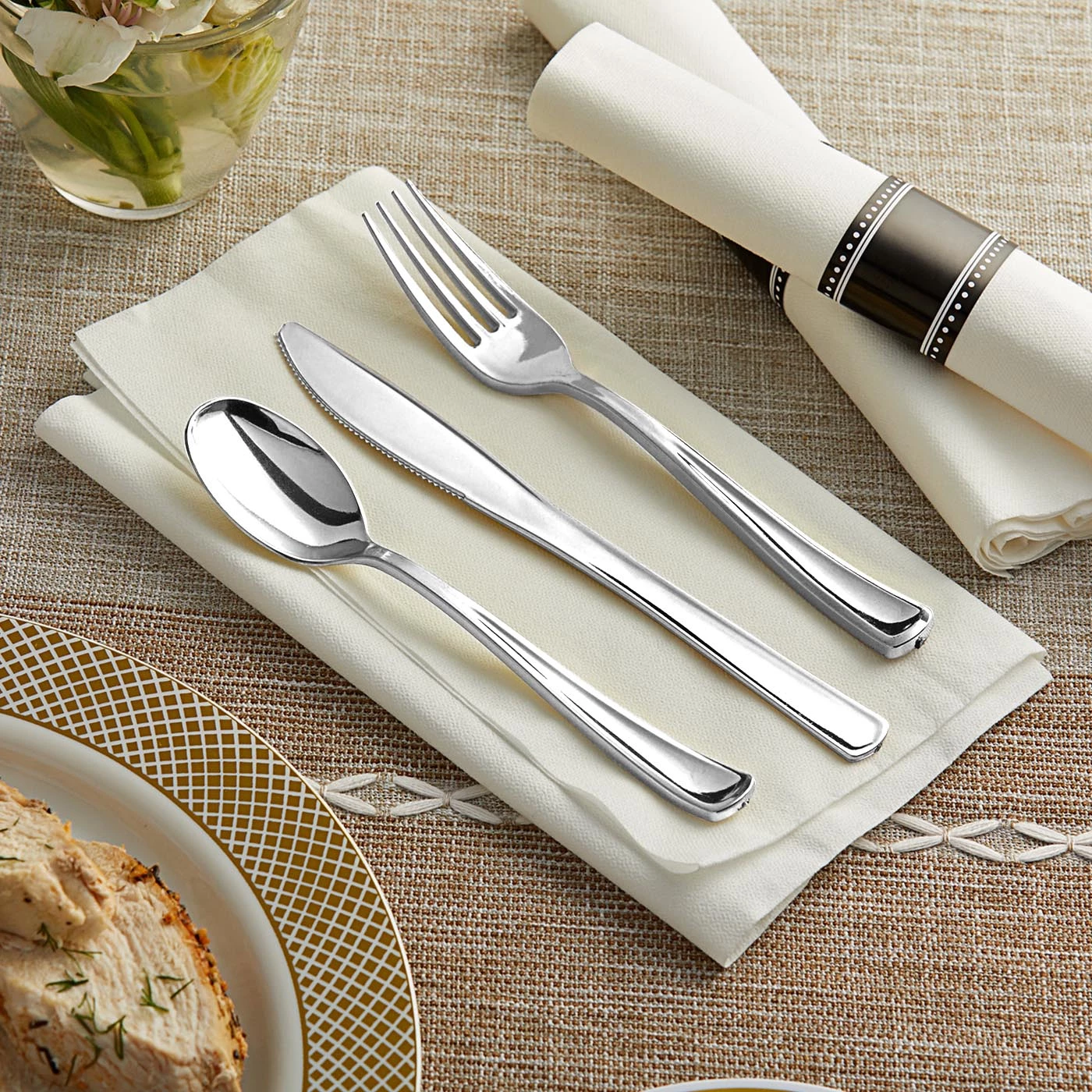 New π Posh Setting Silver Disposable Plastic Cutlery in White Napkin Rolls Set-Setting for 10 π€© 4 New π Posh Setting Silver Disposable Plastic Cutlery in White Napkin Rolls Set-Setting for 10 π€© - Image 2