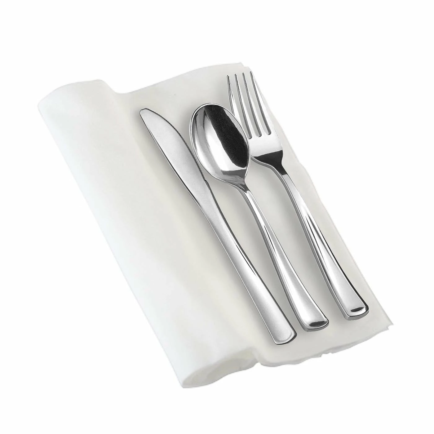 New π Posh Setting Silver Disposable Plastic Cutlery in White Napkin Rolls Set-Setting for 10 π€© 5 New π Posh Setting Silver Disposable Plastic Cutlery in White Napkin Rolls Set-Setting for 10 π€© - Image 3