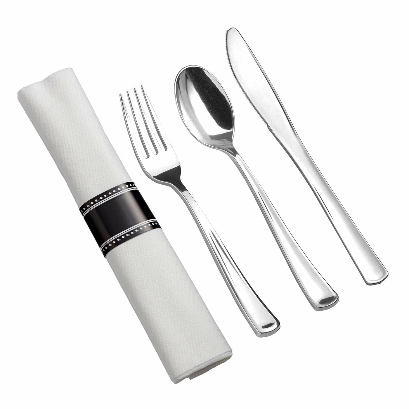 New π Posh Setting Silver Disposable Plastic Cutlery in White Napkin Rolls Set-Setting for 10 π€© 3 New π Posh Setting Silver Disposable Plastic Cutlery in White Napkin Rolls Set-Setting for 10 π€©