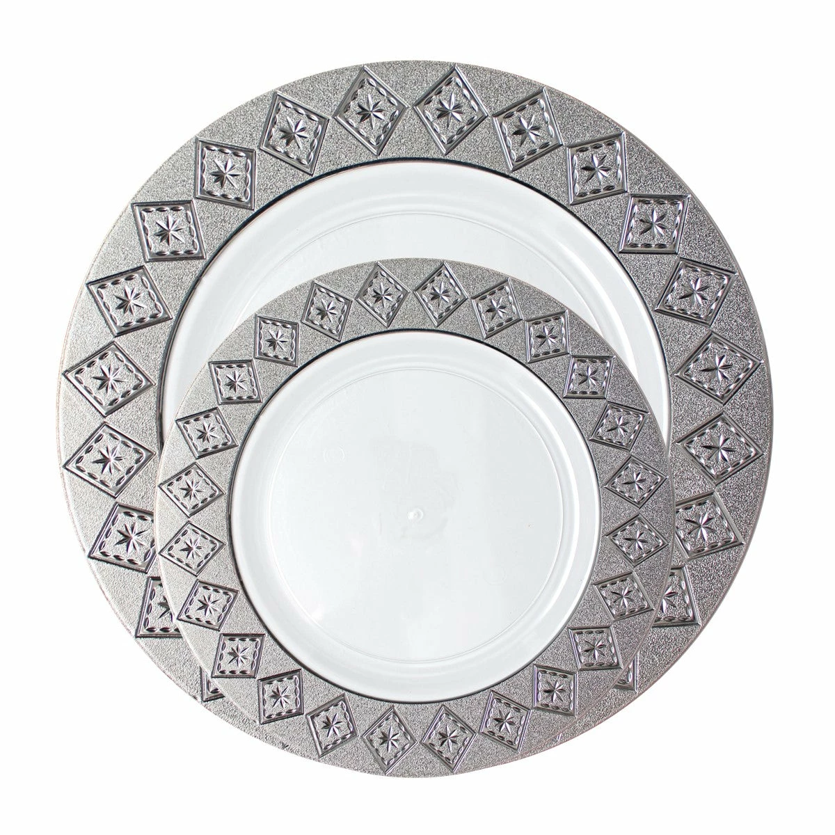 Budget π Posh Setting 40 Piece White and Silver Round Plastic Dinnerware Value Set (20 Servings) - Imperial π 5 Budget π Posh Setting 40 Piece White and Silver Round Plastic Dinnerware Value Set (20 Servings) - Imperial π - Image 3