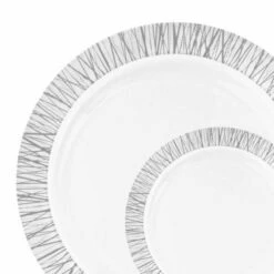 Best deal 🎁 Posh Setting 40 count Combo Pack White and Silver Round Plastic Dinnerware set (20 Guests) - Twig 🔥