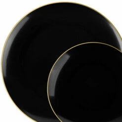 Discount ✨ Posh Setting 32 Pack Black and Gold Round Plastic Dinnerware Set (16 Guests) - Organic 🥰