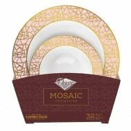 Outlet ✔️ Posh Setting 32 Piece Combo Pack Pink and Gold Round Plastic Bowls Value Set (16 Servings) - Mosaic 👏