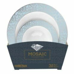 Cheapest 💯 Posh Setting 32 Piece Combo Pack Blue and Silver Round Plastic Bowls Value Set (16 Servings) - Mosaic ⭐