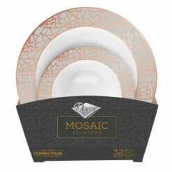 Best Pirce ⭐ Posh Setting 32 Piece Combo Pack Rose Gold and Silver Round Plastic Bowls Value Set (16 Servings) - Mosaic 👏