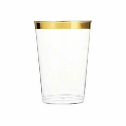 New 😉 Posh Setting 10 Oz Gold Plastic Cups Clear Plastic Tumblers With Gold Rim 🎉