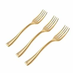 Flash Sale 🛒 Posh Setting 4 Inch Mini Forks Gold Plastic Tasting Fork-72 Count 🧨