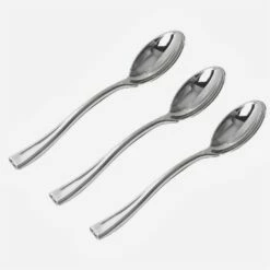 Wholesale 🔥 Posh Setting 4.5 Inch Mini Plastic Silver Tasting Spoon-72 Count 🧨