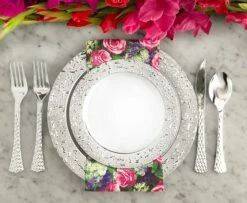 Cheap 🔔 Posh Setting 40 Pack White and Silver Round Plastic Dinnerware Value Set (20 Guests) - Ros'ee 🧨 -Cheap poshsetting Store roseesetup1 4e022e62 a74c 4267 9fbe 586bd7304d6a