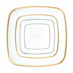 Flash Sale ✨ Posh Setting 32 Pack Clear and Gold Square Plastic Dinnerware Set (16 Guests) - Classic Square 🤩