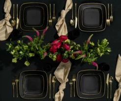 Promo 🎉 Posh Setting 32 Pack Black and Gold Square Plastic Dinnerware Set (16 Guests) - Classic Square 😍 -Cheap poshsetting Store rsz dsc 8593 edit