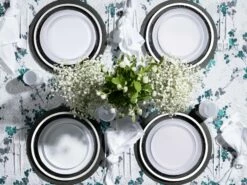 Outlet 🧨 Posh Setting 20 Pack White and Silver Round Plastic Dinnerware Set (10 Guests) - Edge 😍 -Cheap poshsetting Store rsz main shot edit 8