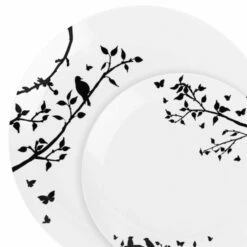Promo ✨ Posh Setting 32 Pack White and Black Round Plastic Dinnerware Set (16 Guests) - Spring 🥰