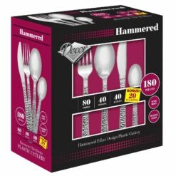 Buy 🛒 Posh-Setting 180 Piece Disposable Silver Plastic Silverware Combo Set (40 Settings) - 🔨 Hammered 😉