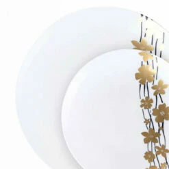 Flash Sale ❤️ Posh Setting 32 Pack Black/Gold Round Plastic Dinnerware Set (16 Guests) - Vine 💯